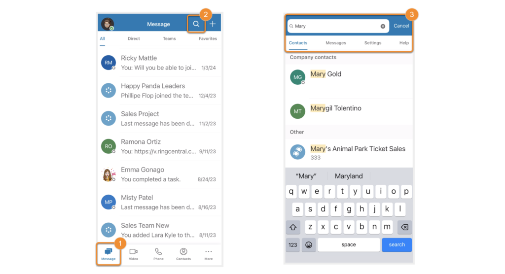 Search in Ringcentral